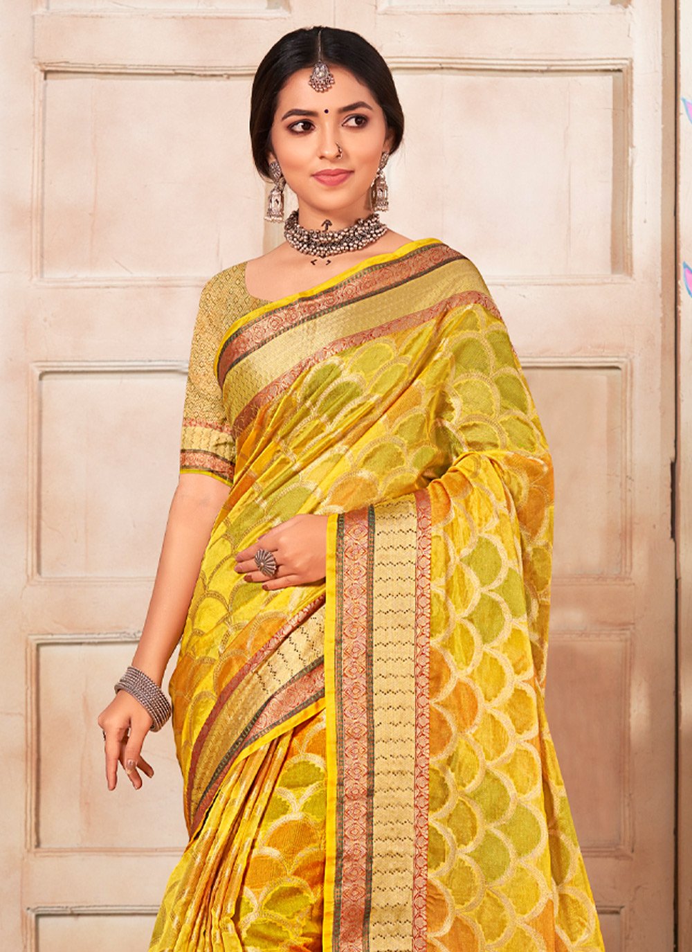 Trendy Saree Organza Multi Colour Fancy Work Saree