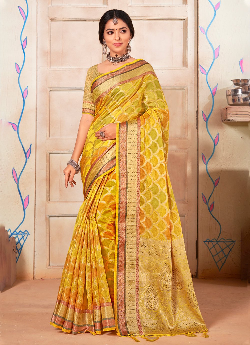 Trendy Saree Organza Multi Colour Fancy Work Saree