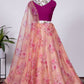 Lehenga Choli Organza Peach Floral Patch Lehenga Choli