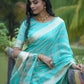 Classic Organza Silk Firozi Strips Print Saree