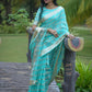 Classic Organza Silk Firozi Strips Print Saree