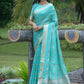 Classic Organza Silk Firozi Strips Print Saree