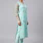 Pant Style Suit Organza Aqua Blue Floral Patch Salwar Kameez