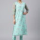 Pant Style Suit Organza Aqua Blue Floral Patch Salwar Kameez