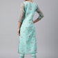 Pant Style Suit Organza Aqua Blue Floral Patch Salwar Kameez