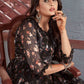 Designer Kurti Organza Black Floral Patch Kurtis