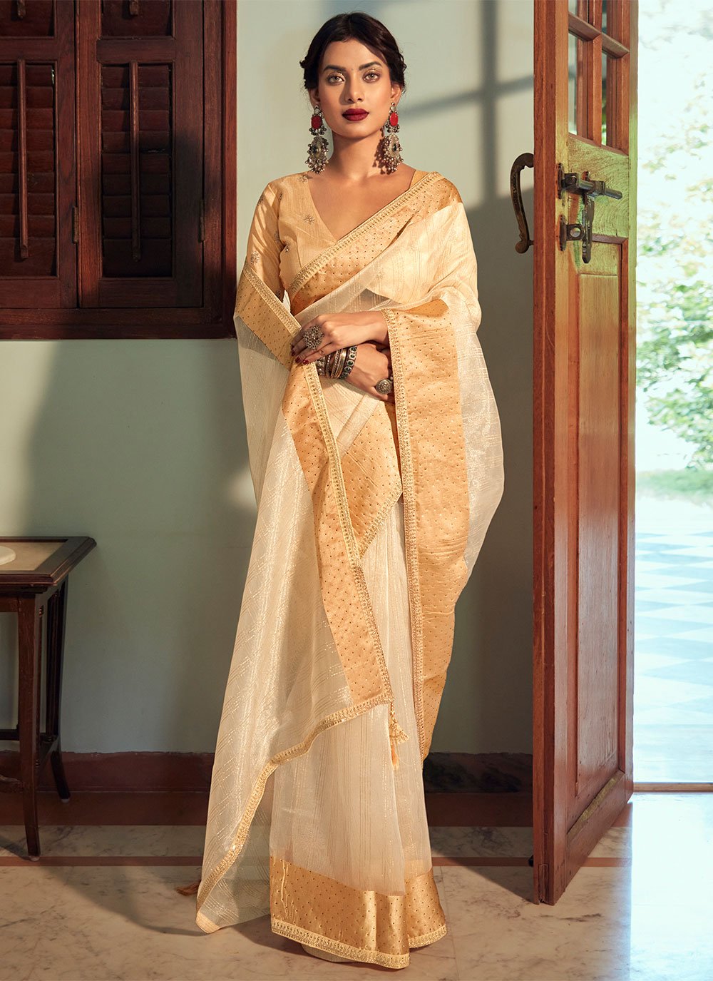 Trendy Saree Organza Gold Lace Saree