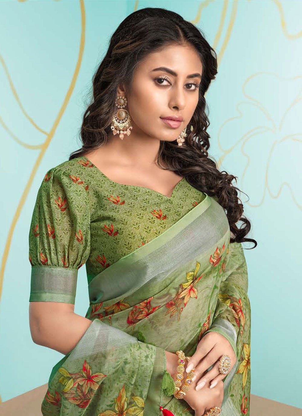 Classic Organza Green Digital Print Saree