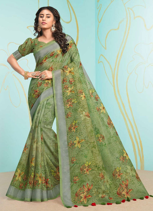 Classic Organza Green Digital Print Saree