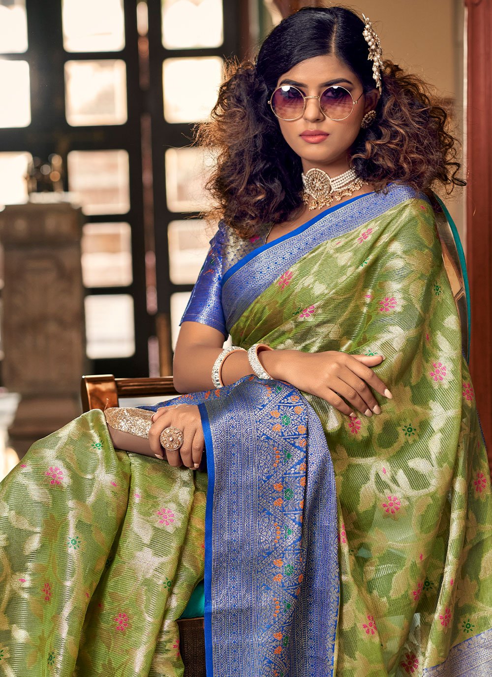 Classic Organza Green Jacquard Work Saree