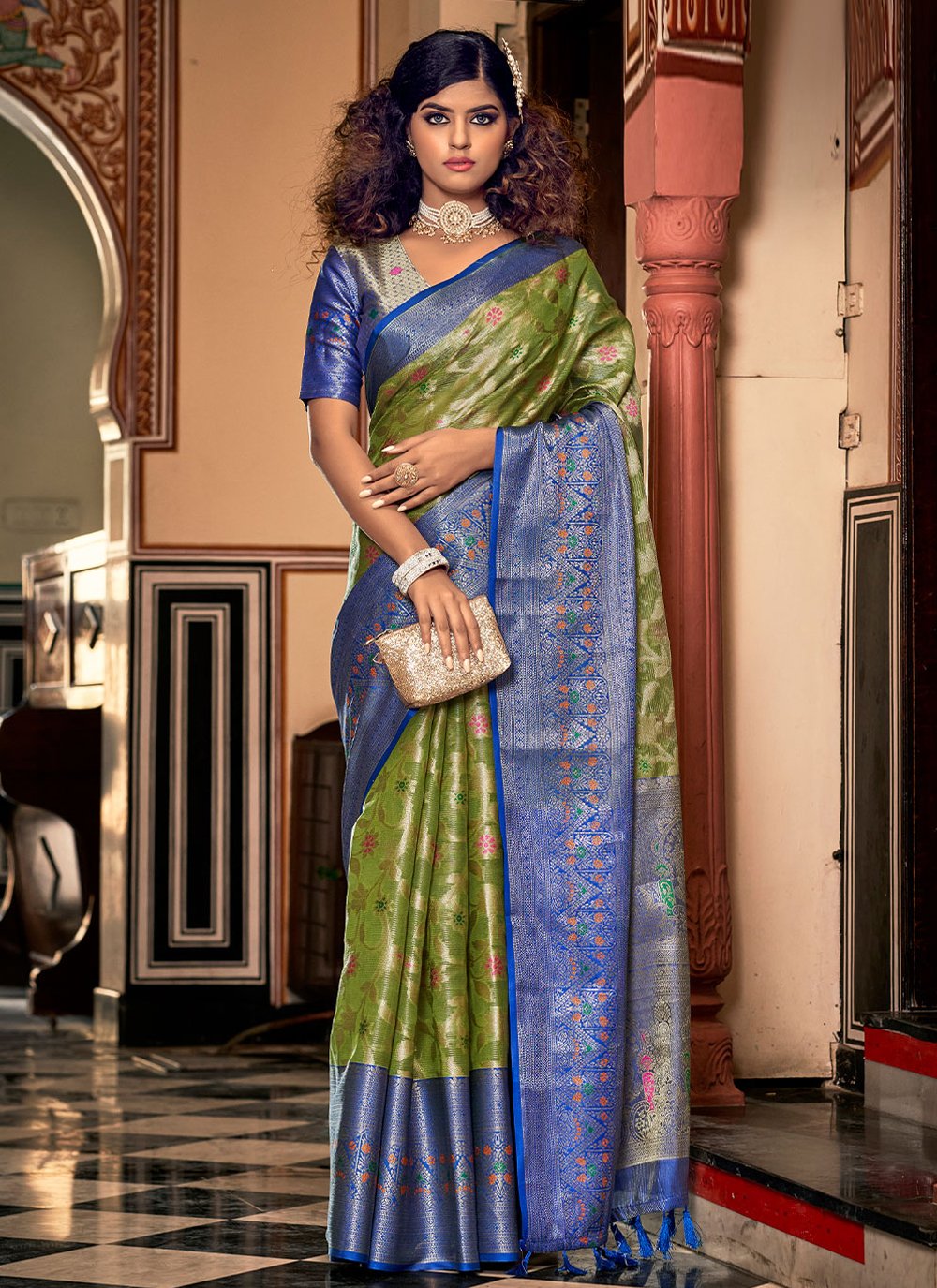 Classic Organza Green Jacquard Work Saree