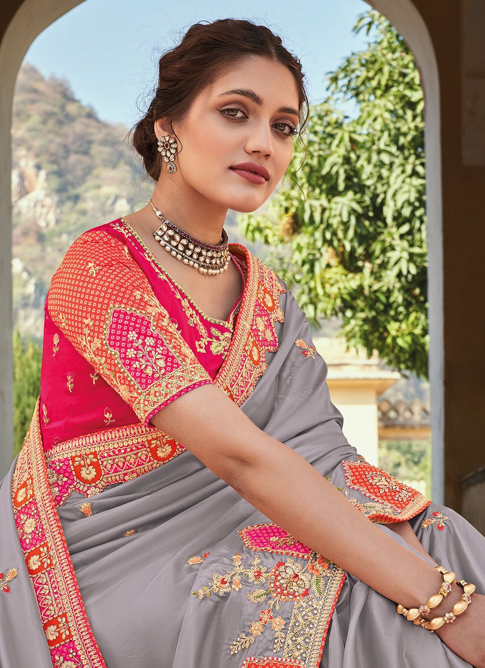 Classic Organza Tissue Grey Embroidered Saree