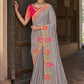 Classic Organza Tissue Grey Embroidered Saree