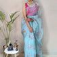 Trendy Saree Organza Aqua Blue Digital Print Saree