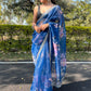 Contemporary Organza Aqua Blue Hand Work Saree