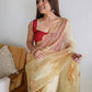 Designer Organza Beige Cut Work Saree