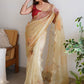 Designer Organza Beige Cut Work Saree