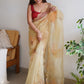 Designer Organza Beige Cut Work Saree