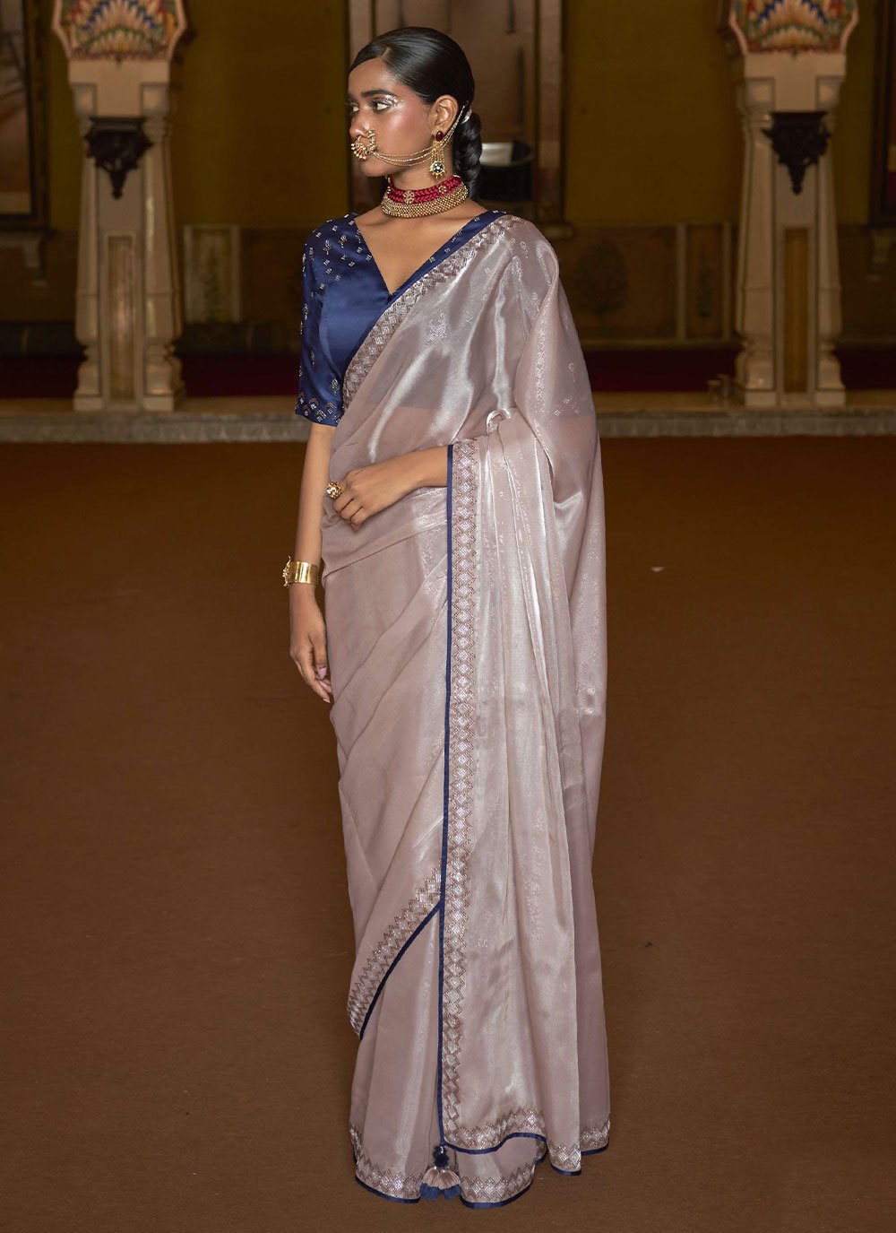 Contemporary Organza Pink Lace Saree