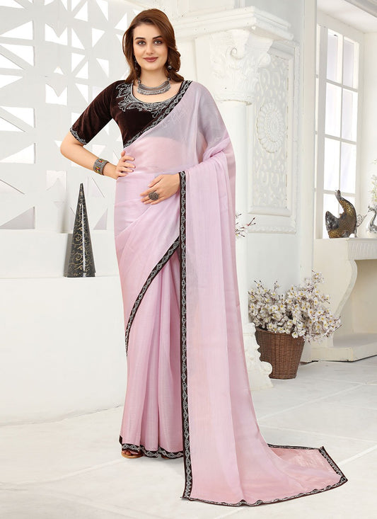 Classic Organza Pink Lace Saree