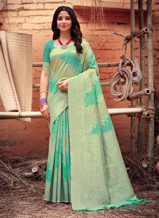 Traditional Saree Organza Green Weaving Saree