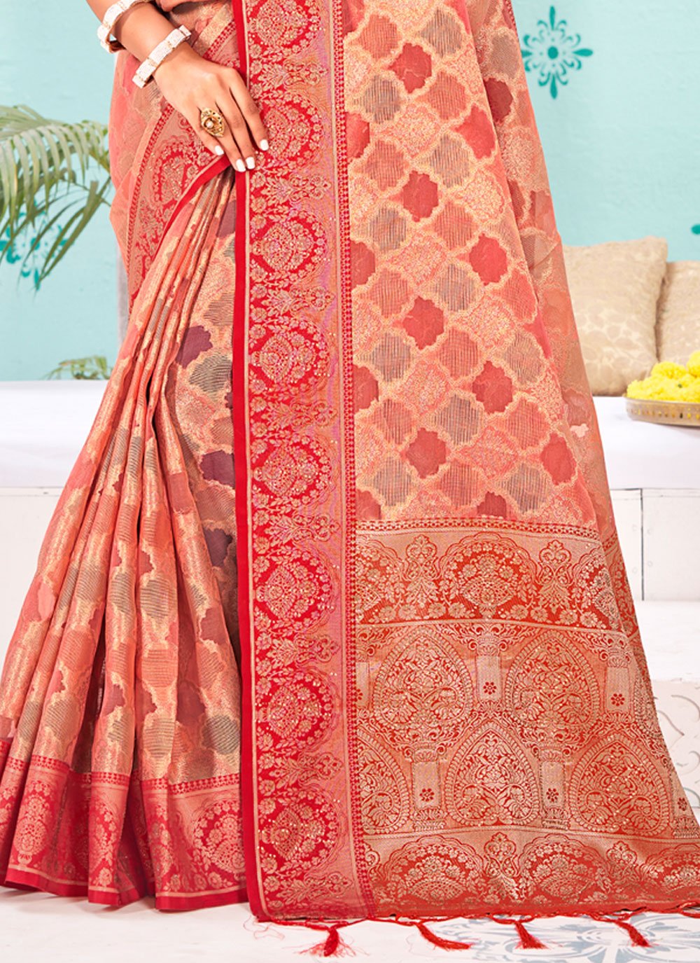 Designer Organza Multi Colour Embroidered Saree