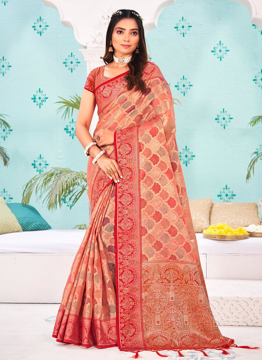 Designer Organza Multi Colour Embroidered Saree