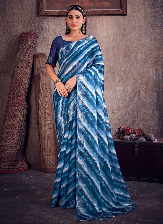 Classic Organza Multi Colour Digital Print Saree