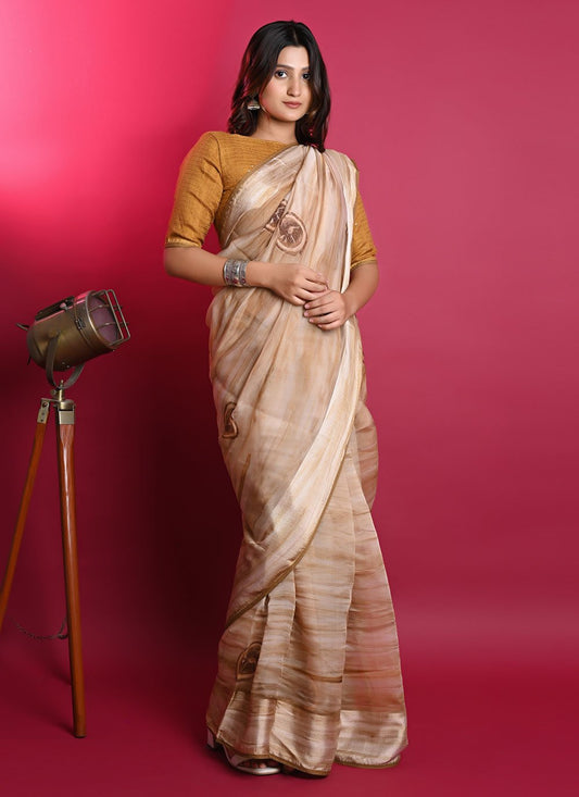 Contemporary Organza Mustard Patch Border Saree