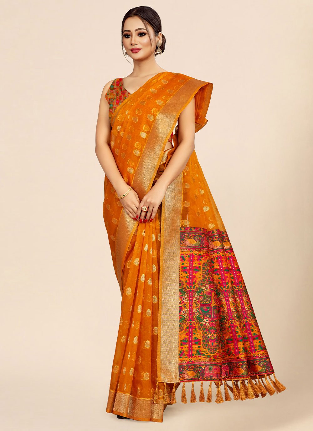 Trendy Saree Organza Mustard Weaving Saree