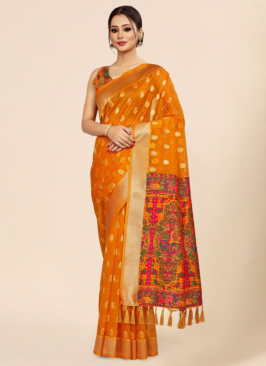 Trendy Saree Organza Mustard Weaving Saree