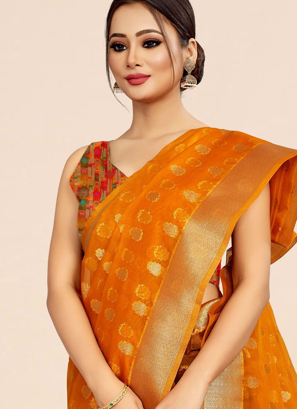 Trendy Saree Organza Mustard Weaving Saree