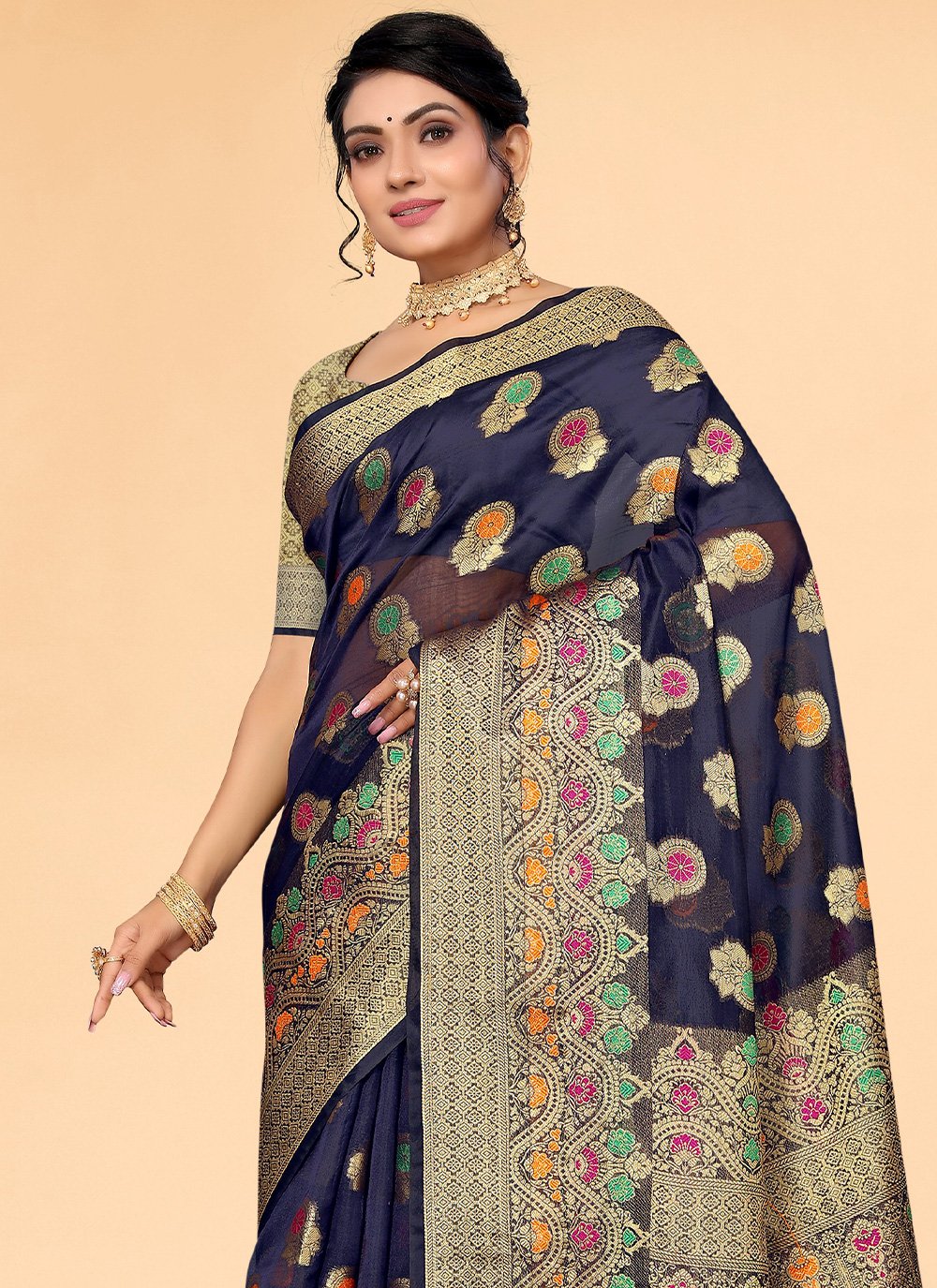 Classic Organza Blue Woven Saree