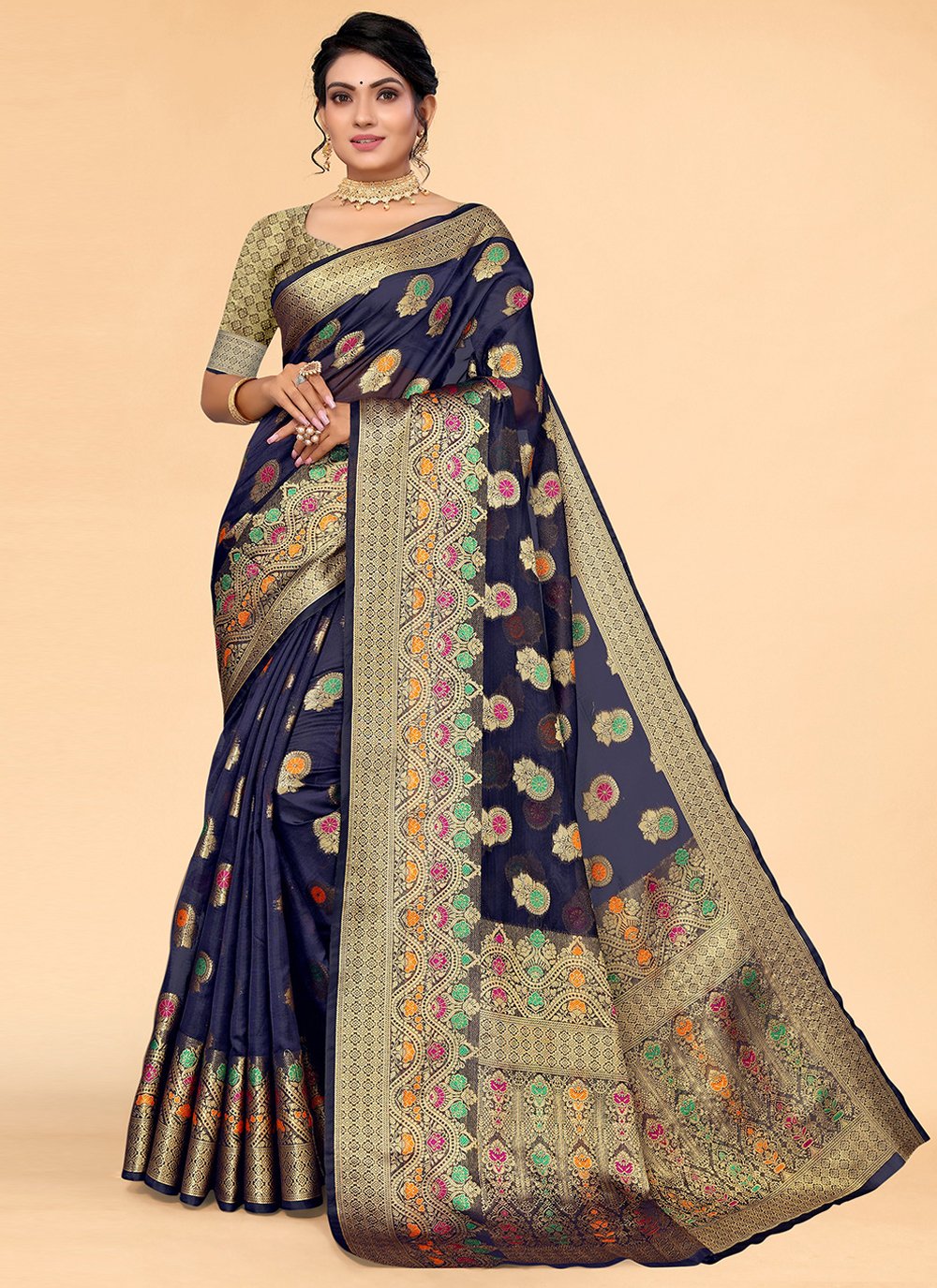 Classic Organza Blue Woven Saree