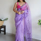 Contemporary Organza Lavender Aari Work Saree
