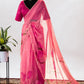 Contemporary Organza Peach Floral Patch Saree