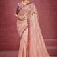 Classic Jacquard Organza Peach Embroidered Saree