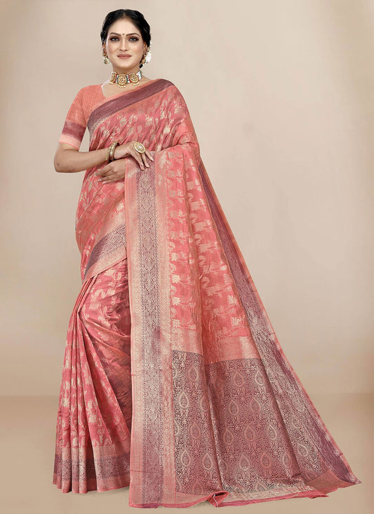 Trendy Saree Organza Peach Weaving Saree