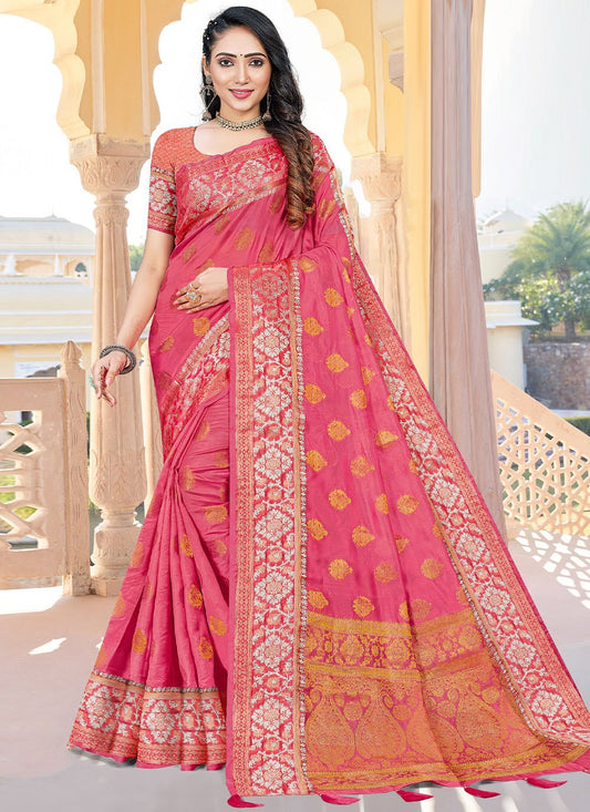Contemporary Organza Pink Fancy Work Saree