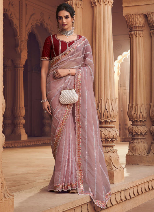 Classic Organza Pink Crystals Saree