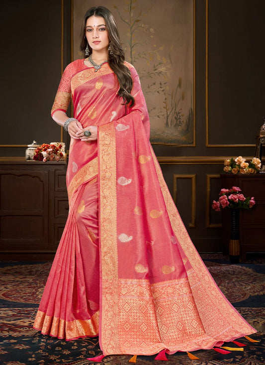 Classic Organza Pink Weaving Saree