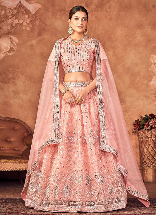 Lehenga Choli Organza Pink Embroidered Lehenga Choli