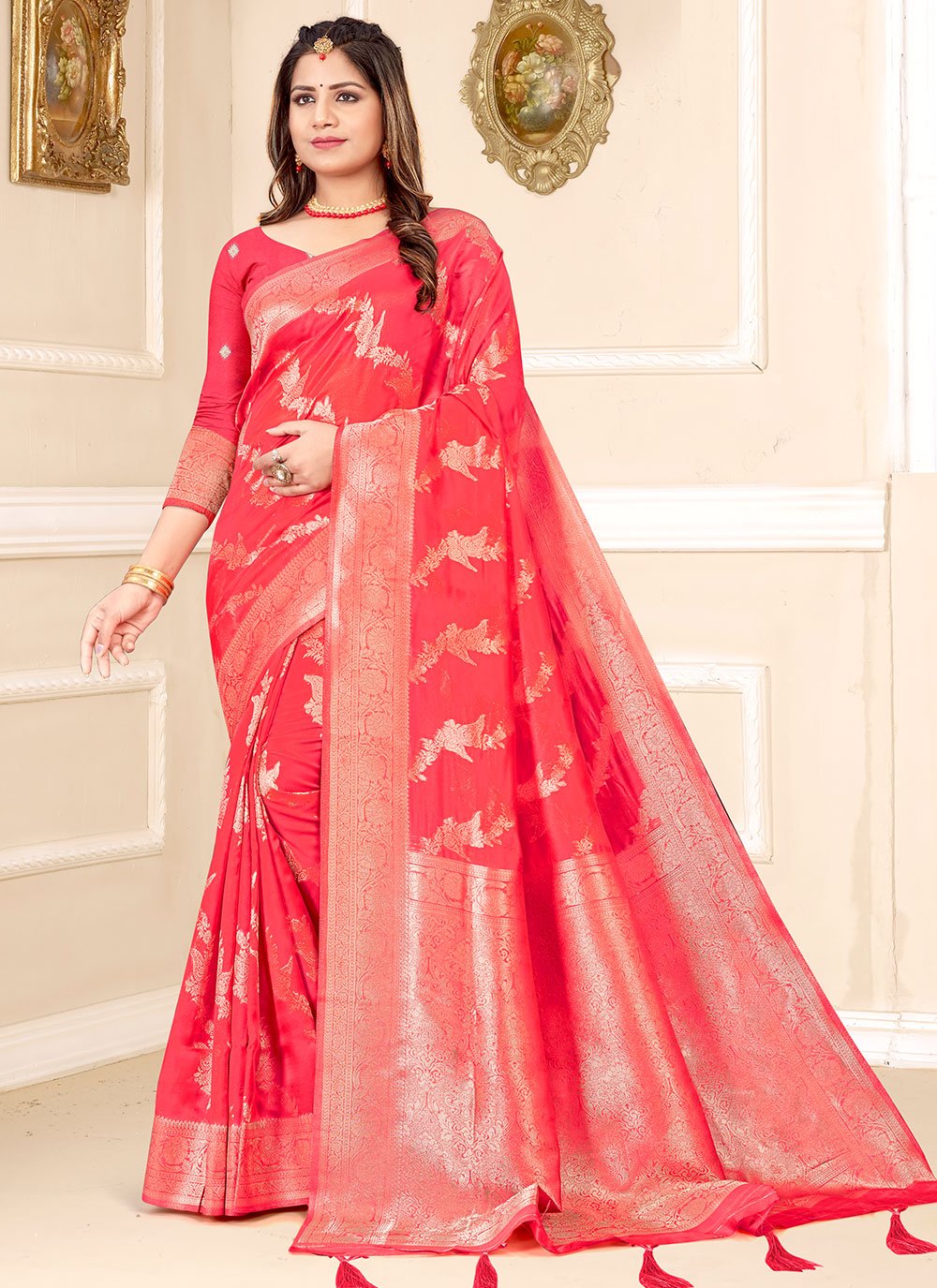 Classic Organza Pink Zari Saree