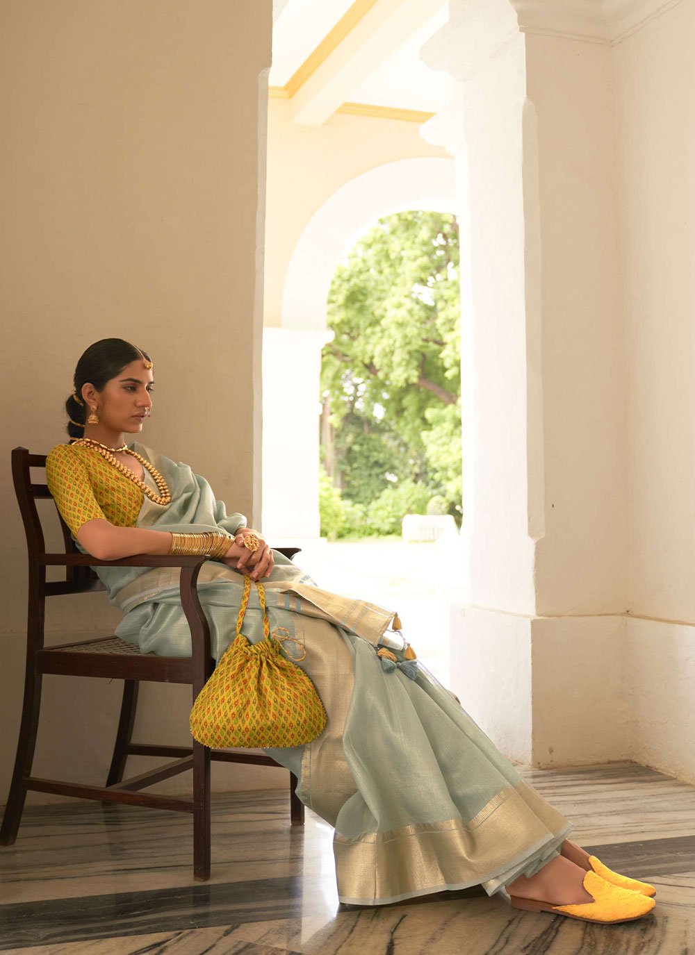 Classic Organza Aqua Blue Plain Saree