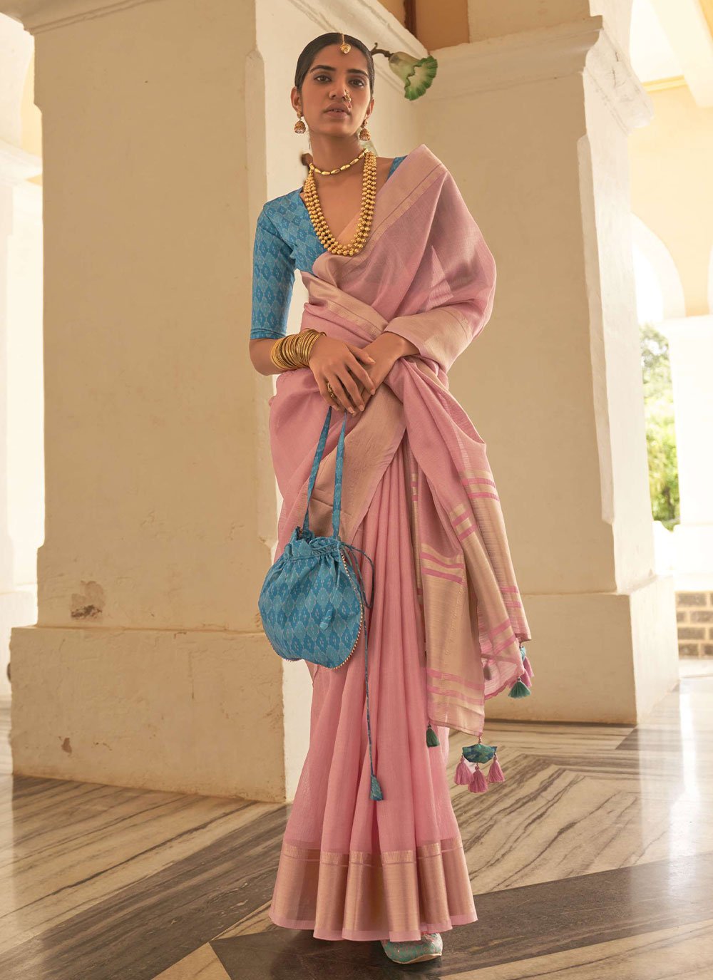 Contemporary Organza Pink Plain Saree