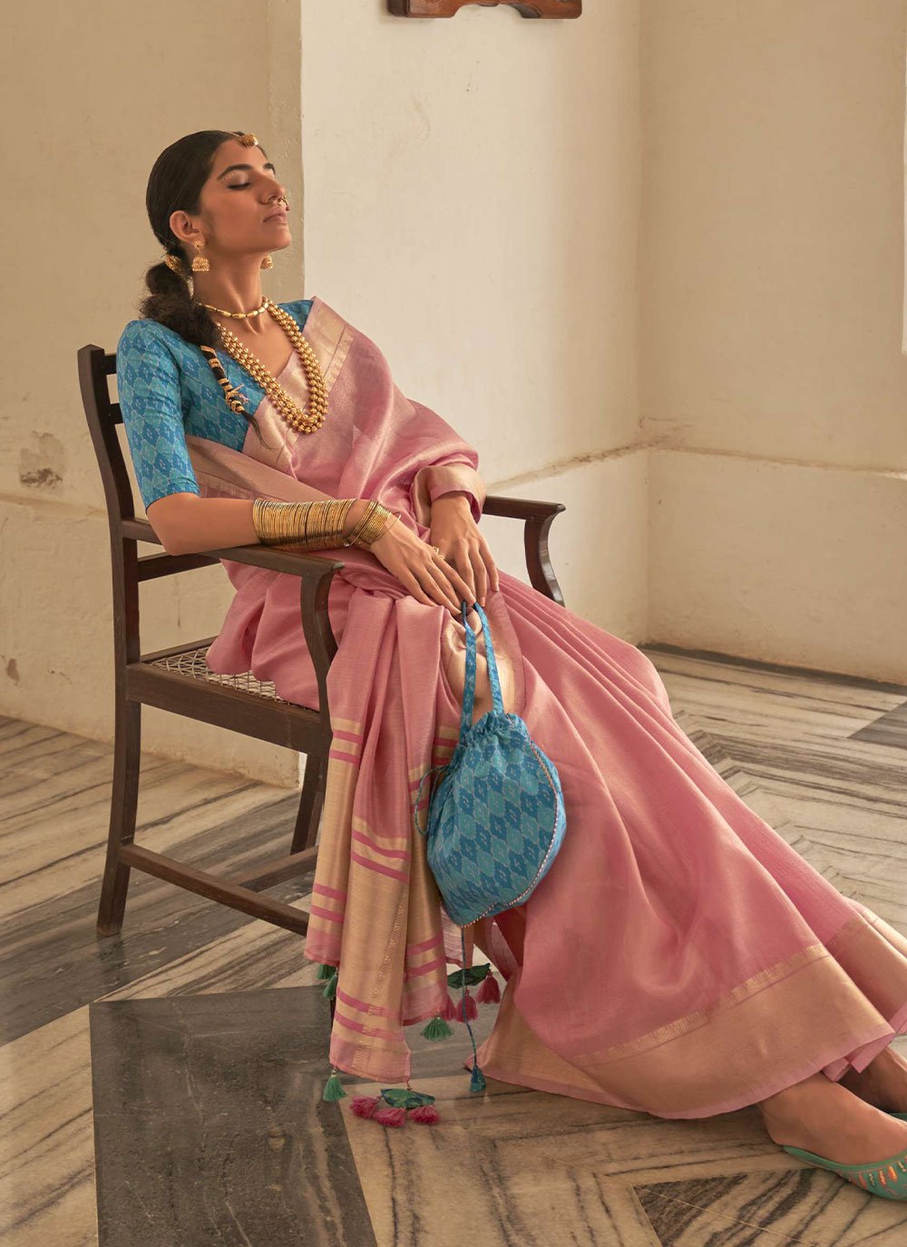 Contemporary Organza Pink Plain Saree