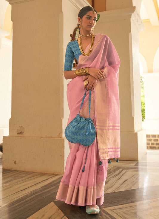 Contemporary Organza Pink Plain Saree