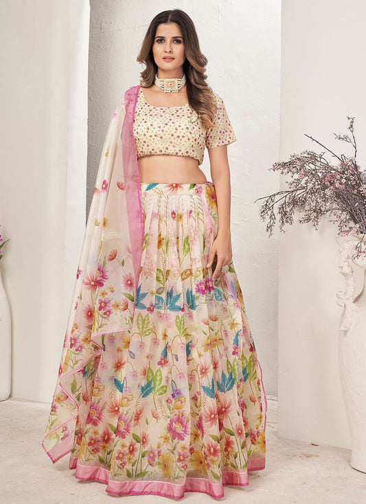 Lehenga Choli Organza Multi Colour Print Lehenga Choli