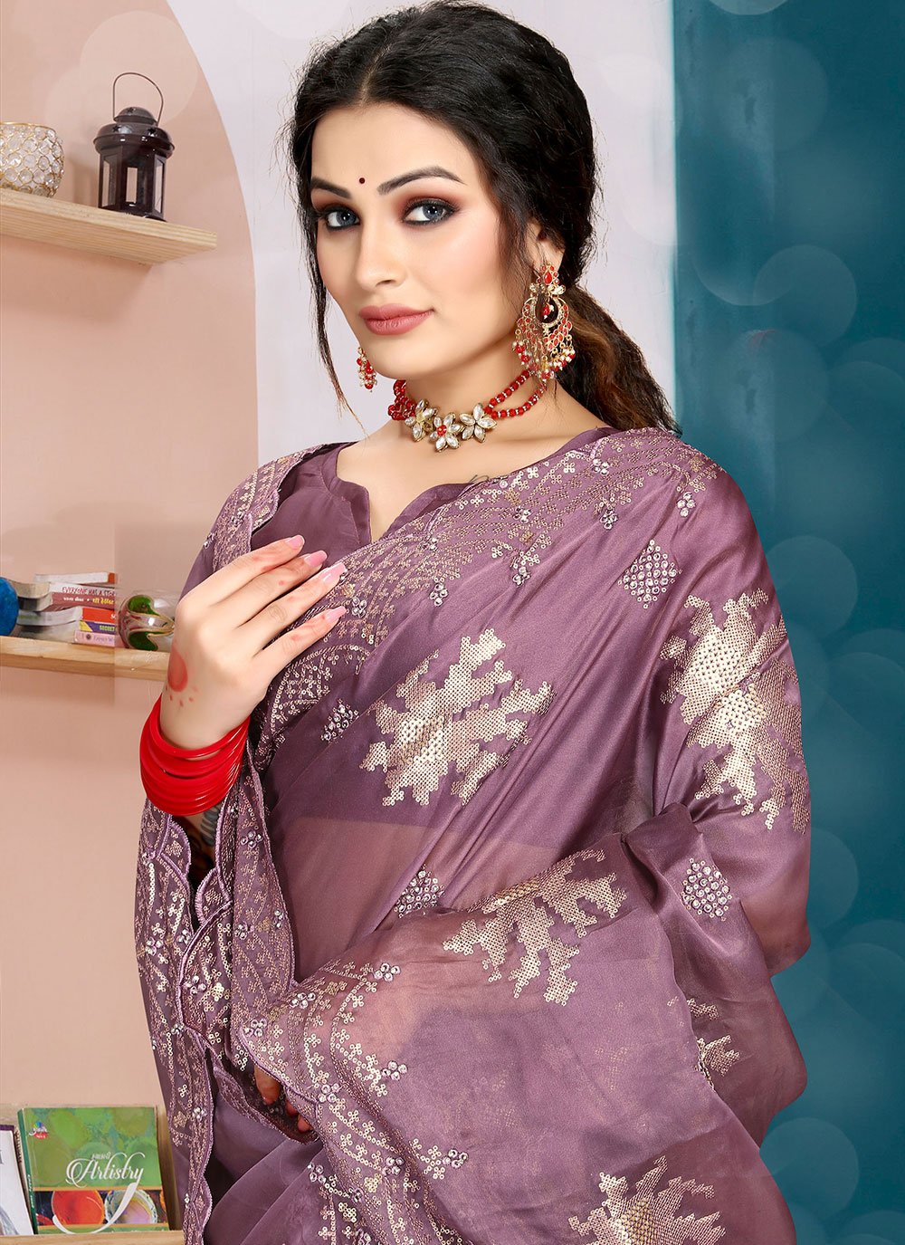 Trendy Saree Organza Silk Purple Diamond Saree