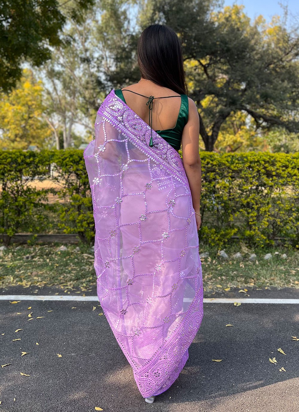 Classic Organza Purple Embroidered Saree